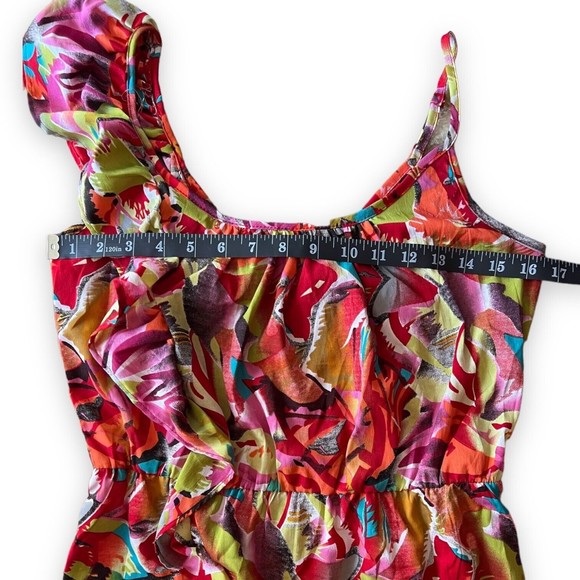 Envy Me Tropical Dress Ruffled on One Shoulder Sleeveless Size L Large Floral - Picture 8 of 12